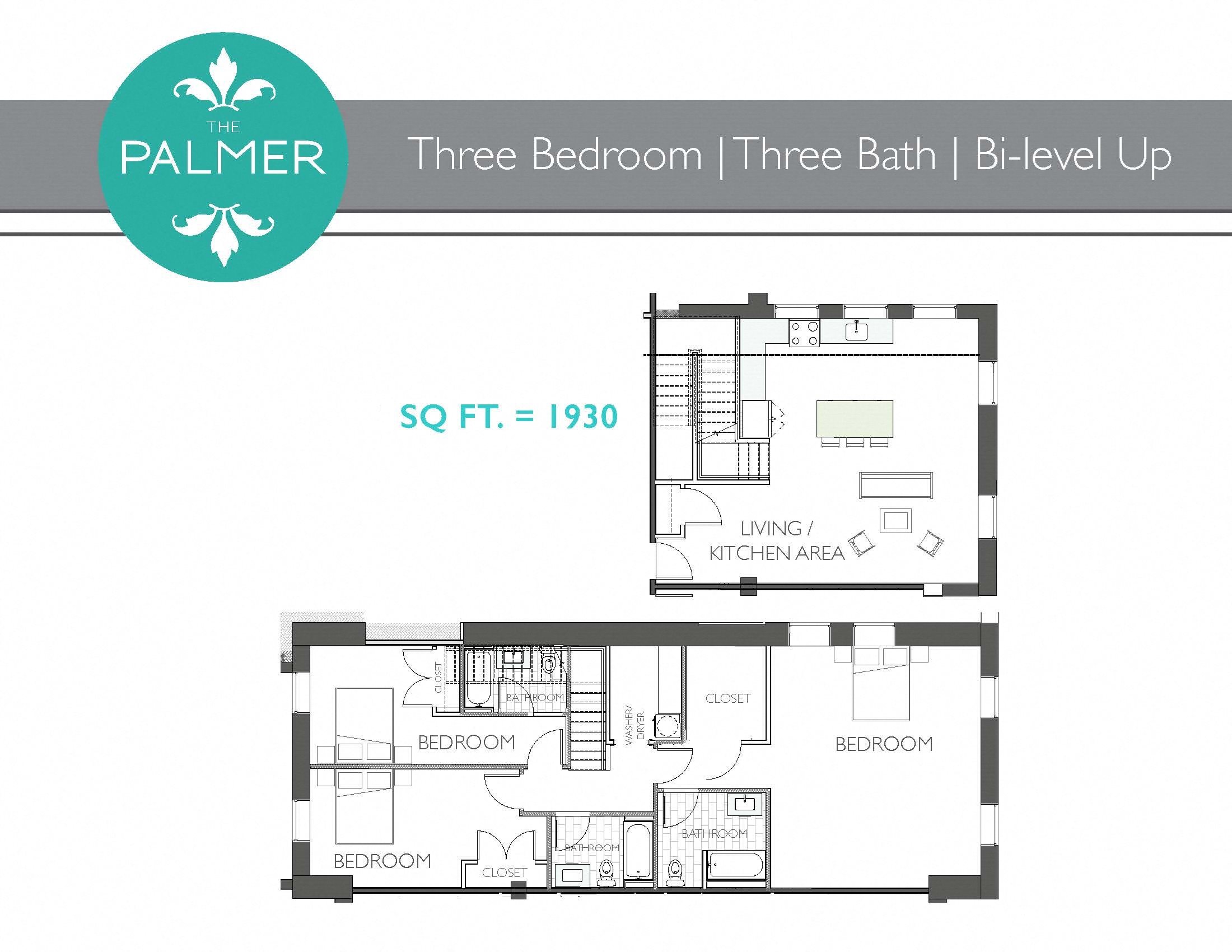 3 Bedroom 3 Bathroom Bi-Level Floor Plan 10